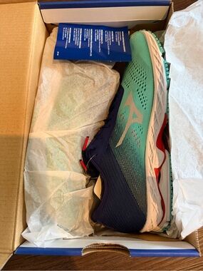 Mizuno Women's Wave Shadow 3 Running Shoe - Teal & Navy with Red Accents